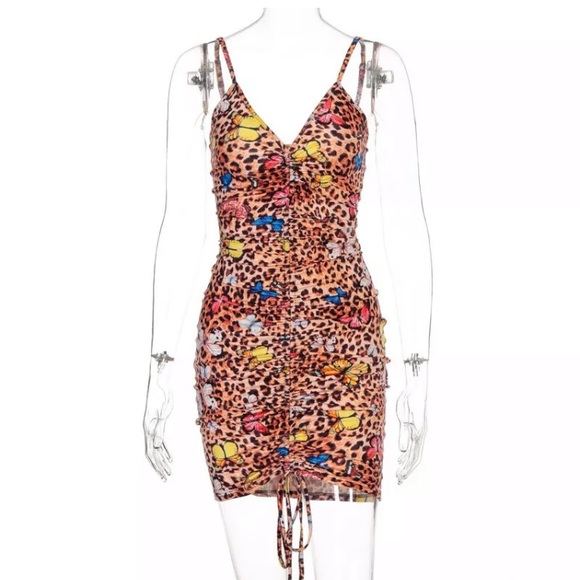 Ruched Butterfly Leopard Sexy Dress - Picture 4 of 4
